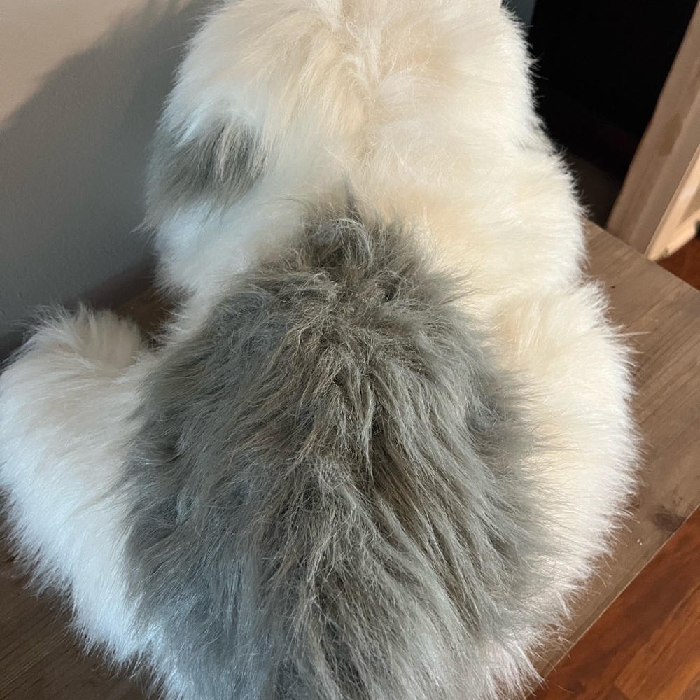 Fluffy White and Gray Plush Dog - Picture 3 of 5